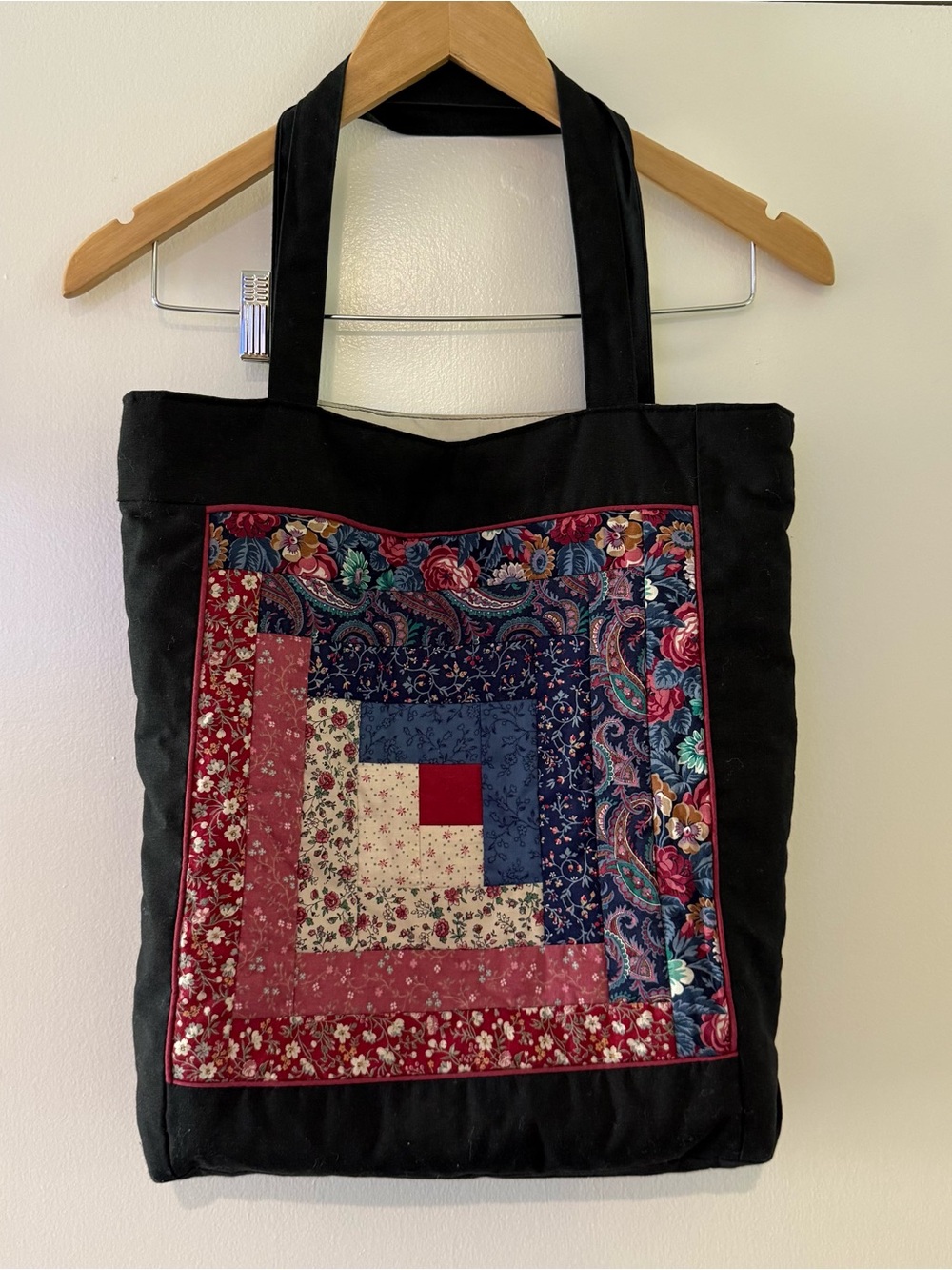 Quilt-Front Black Tote Bag Amish made